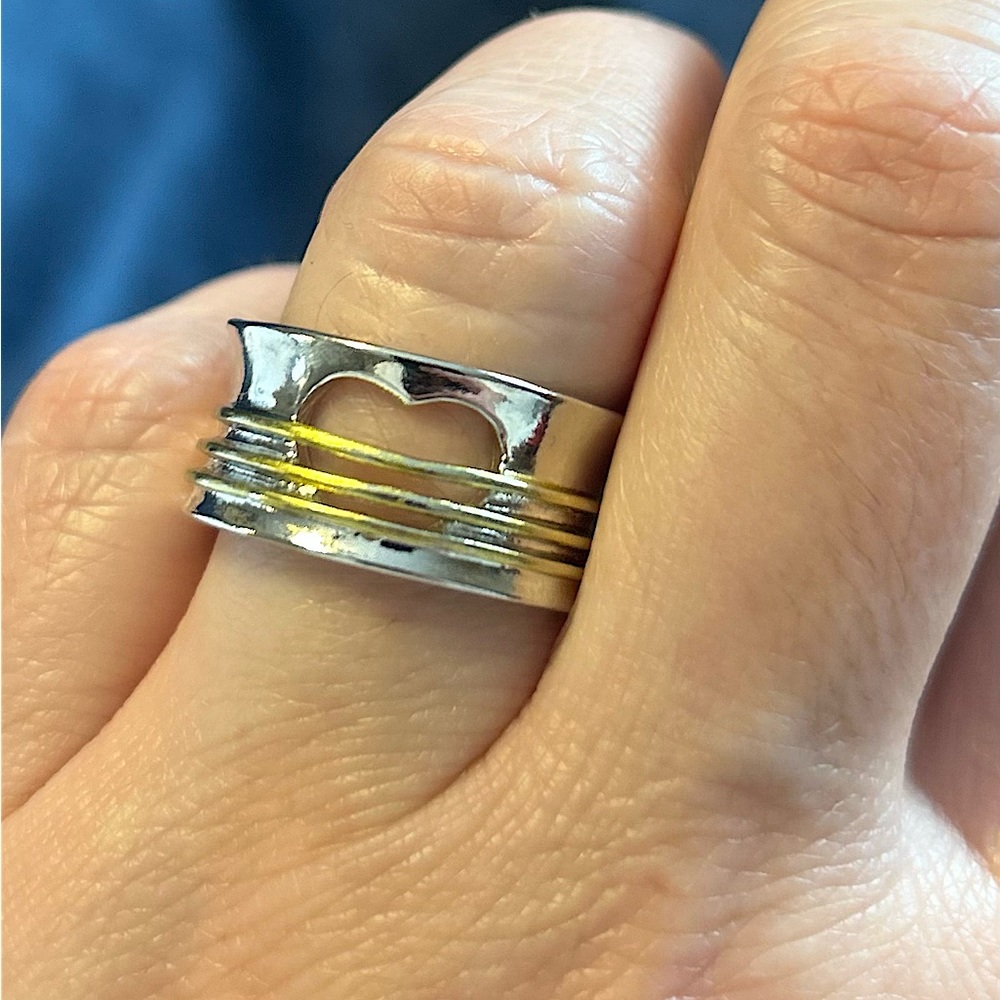Hollow Heart Silver Love Band Ring